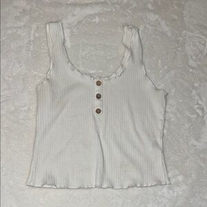 White Ribbed Button-Front Women's Top